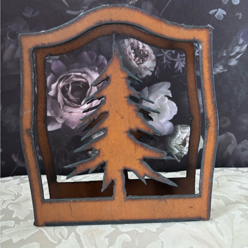 Rustic Vintage Metal Pine Tree Napkin Holder